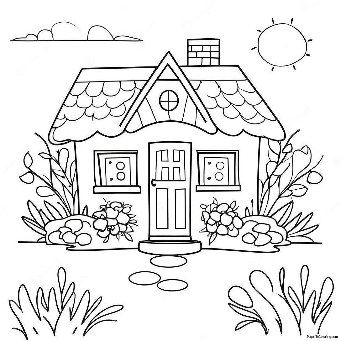 Charming Cottage With Flowers Coloring Page 69623 55935
