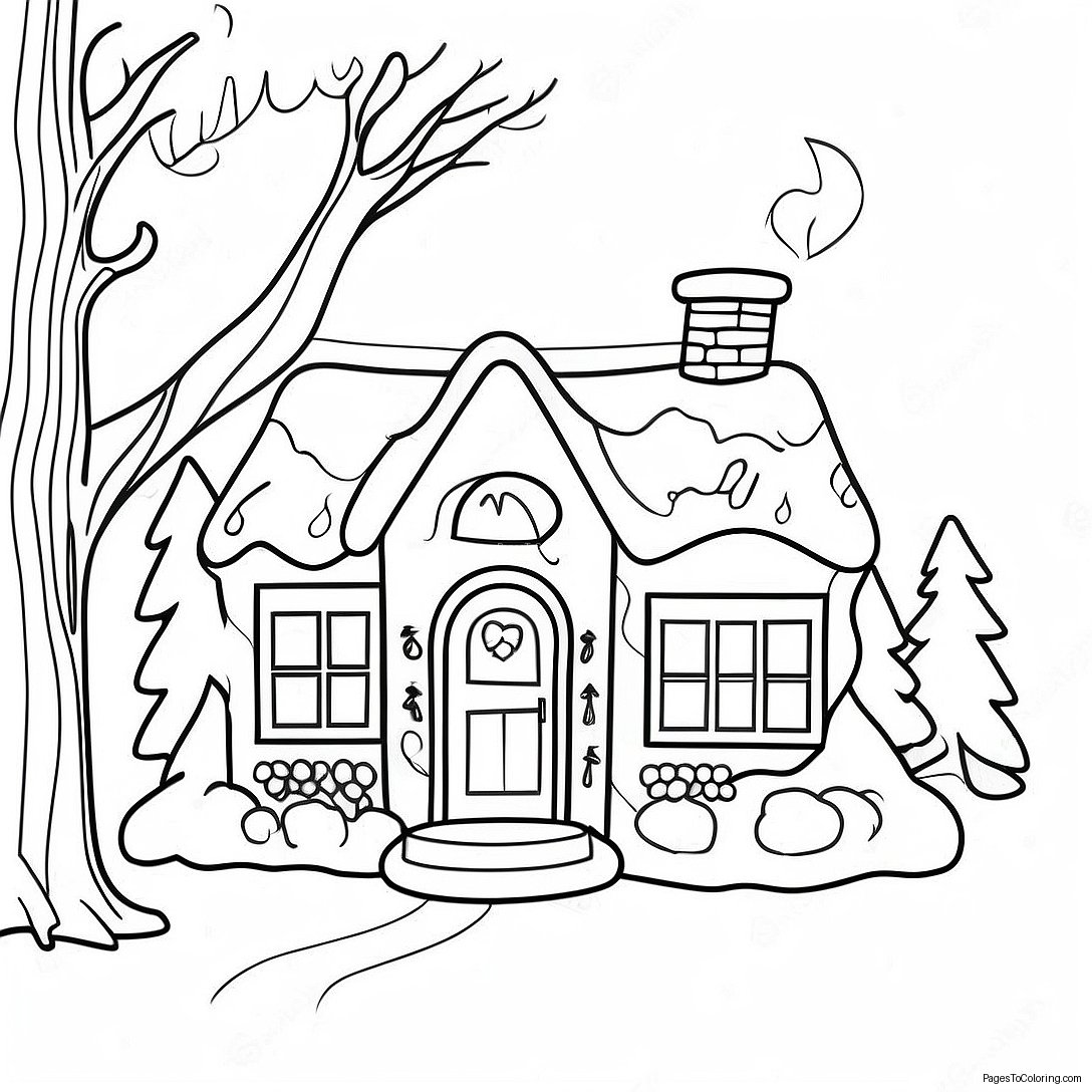 Cozy Christmas Cottage Coloring Page 19144 15577