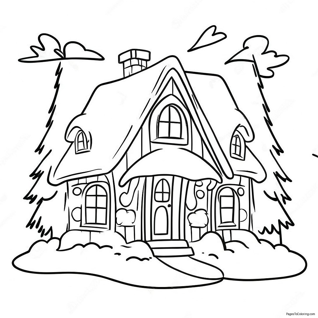 Cozy Christmas Cottage Coloring Page 19144 15578