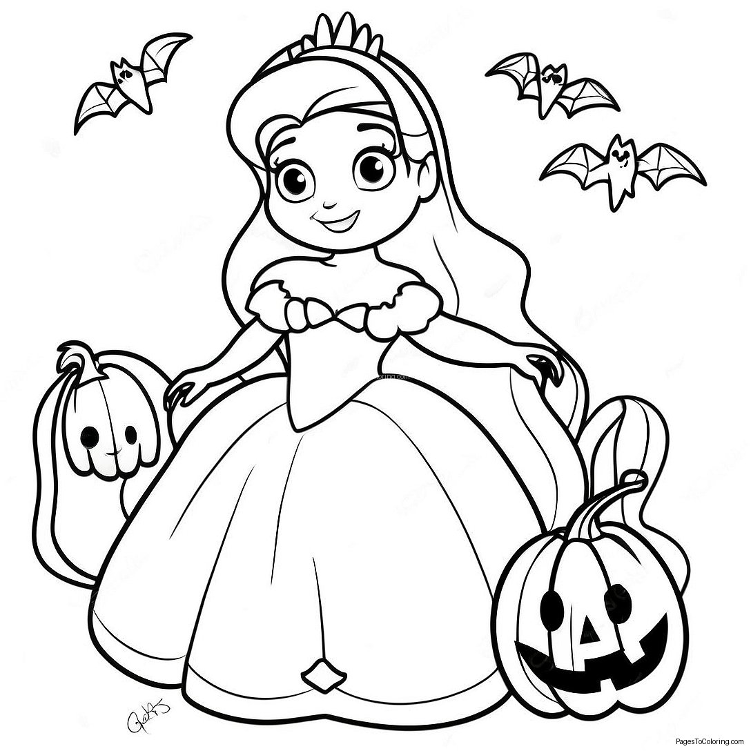 Princess Halloween Coloring Page