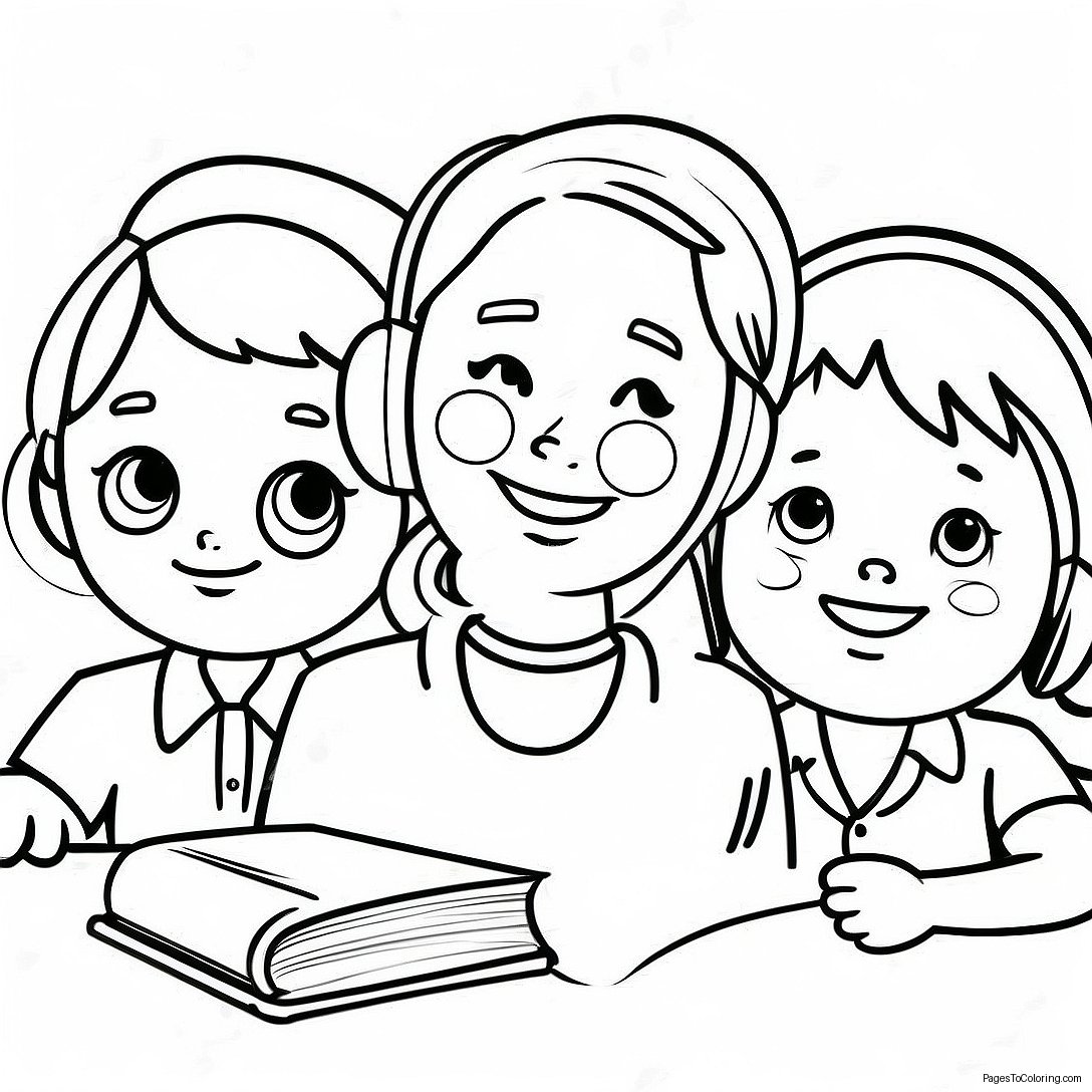 Happy Children Listening Coloring Page 35083 28217