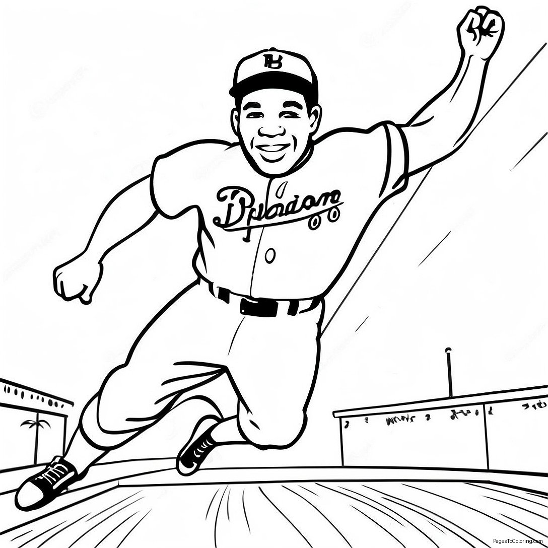 Jackie Robinson Sliding Into Base Coloring Page (36093-29031)