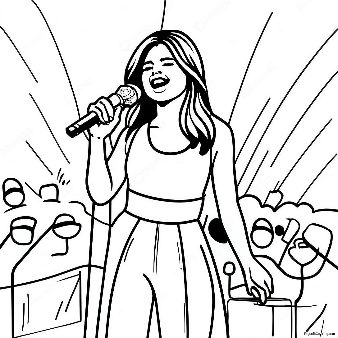 Selena Gomez Singing On Stage Coloring Page 27054 21851