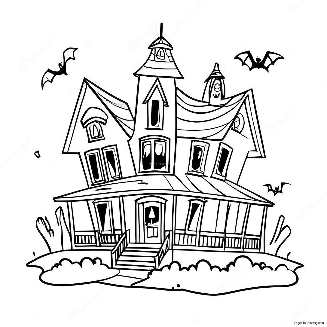 Spooky Vintage Haunted House Coloring Page 15452 12645