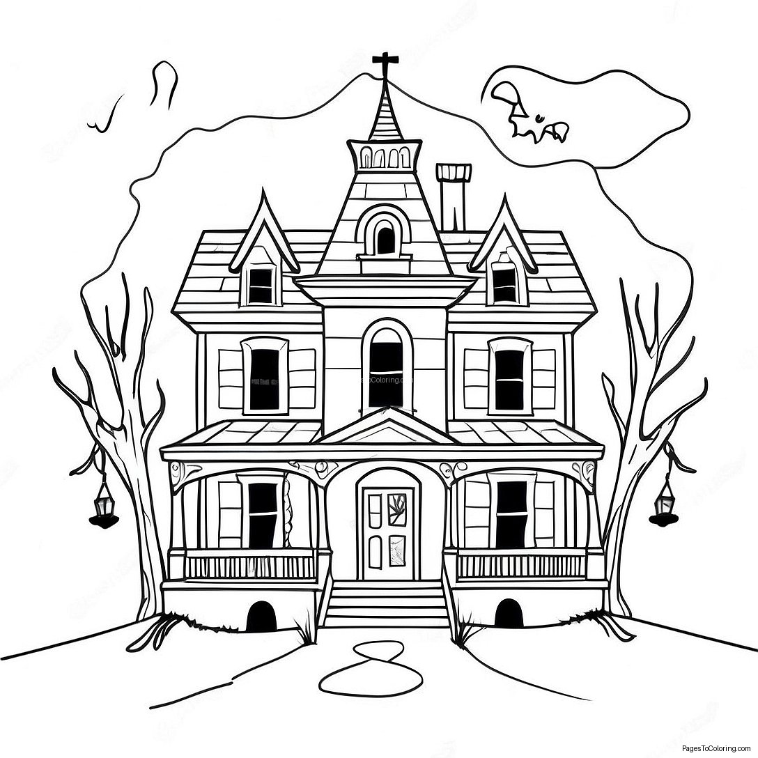 Spooky Vintage Haunted House Coloring Page 15452 12646