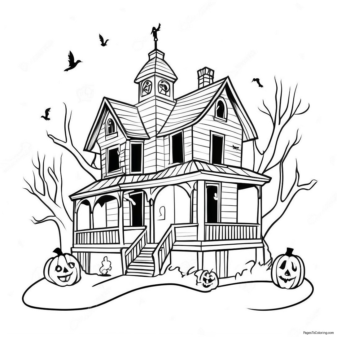 Spooky Vintage Haunted House Coloring Page 15452 12648