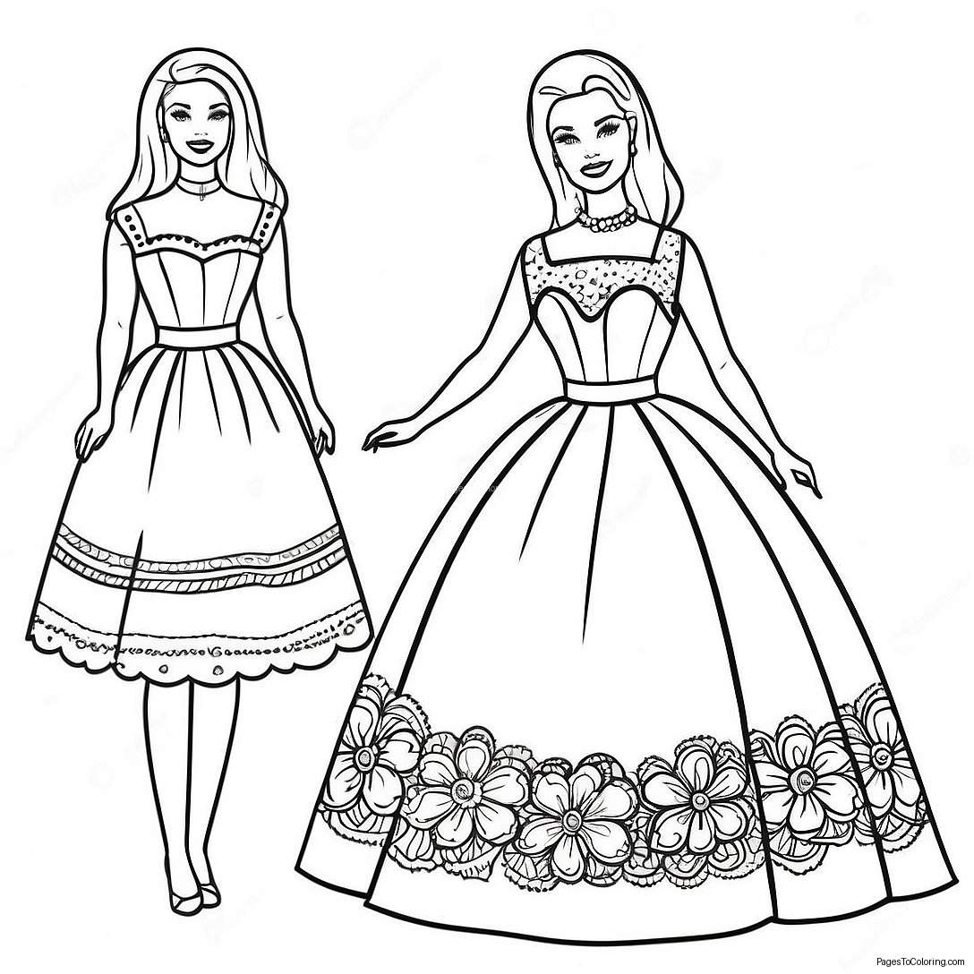 Vintage Barbie Classic Dress Coloring Page 8201 6902