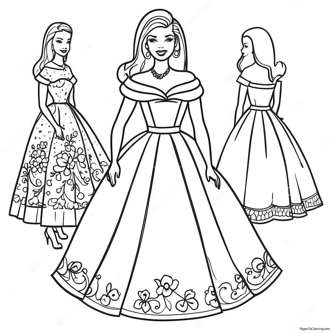 Vintage Barbie Classic Dress Coloring Page 8201 6904