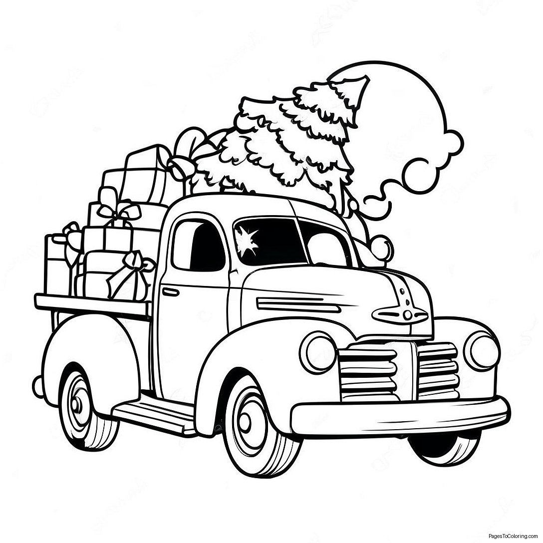 Vintage Christmas Truck With Tree Coloring Page 43123 34593