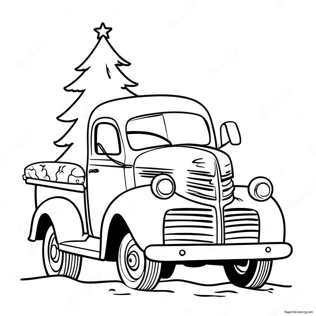 Vintage Christmas Truck With Tree Coloring Page 43123 34594