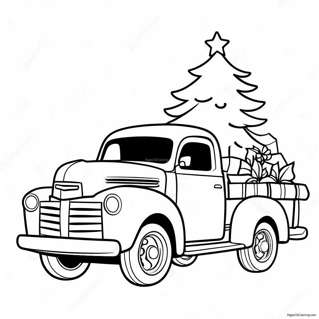 Vintage Christmas Truck With Tree Coloring Page 43123 34595