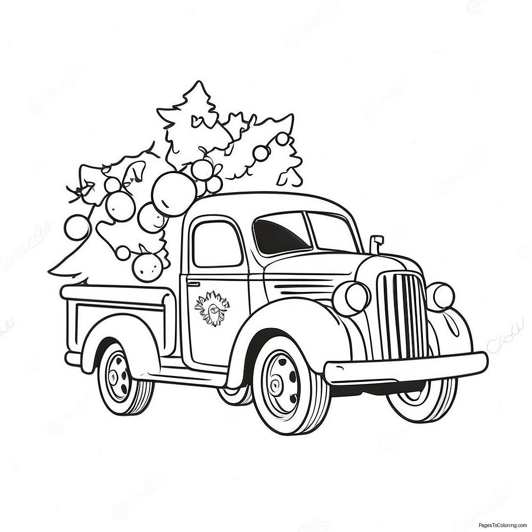 Vintage Christmas Truck With Tree Coloring Page 43123 34596