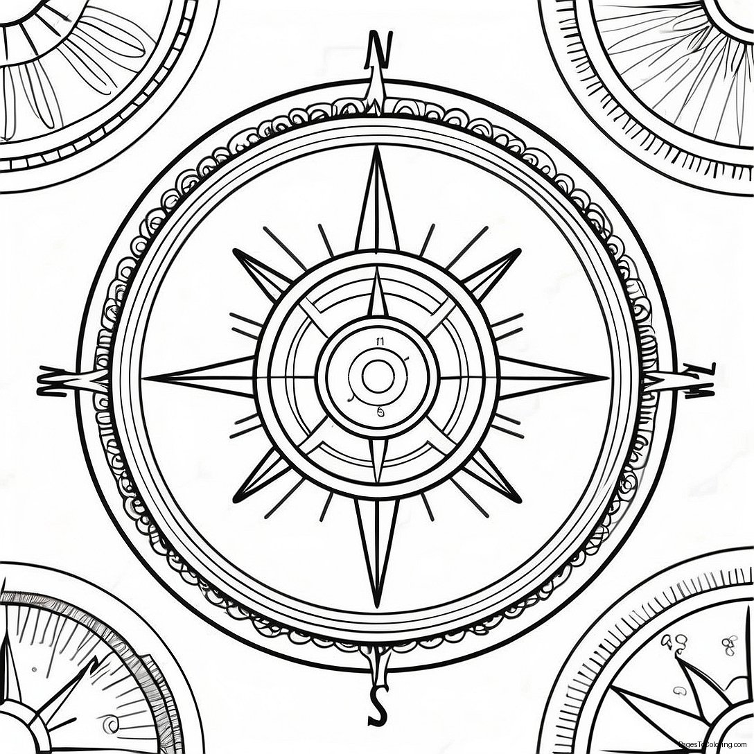 Vintage Nautical Compass Coloring Page 33323 26837