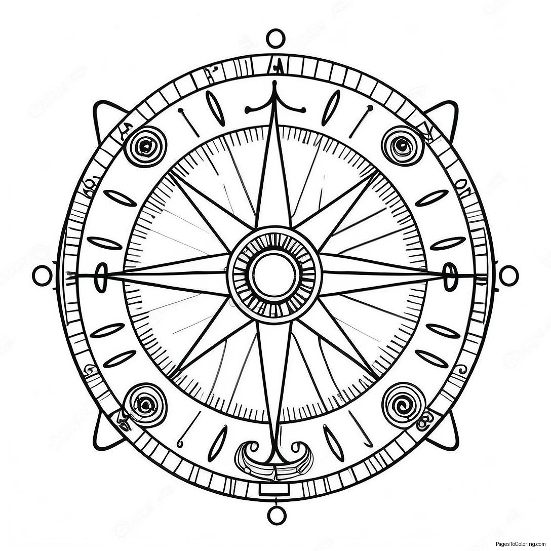 Vintage Nautical Compass Coloring Page 33323 26838