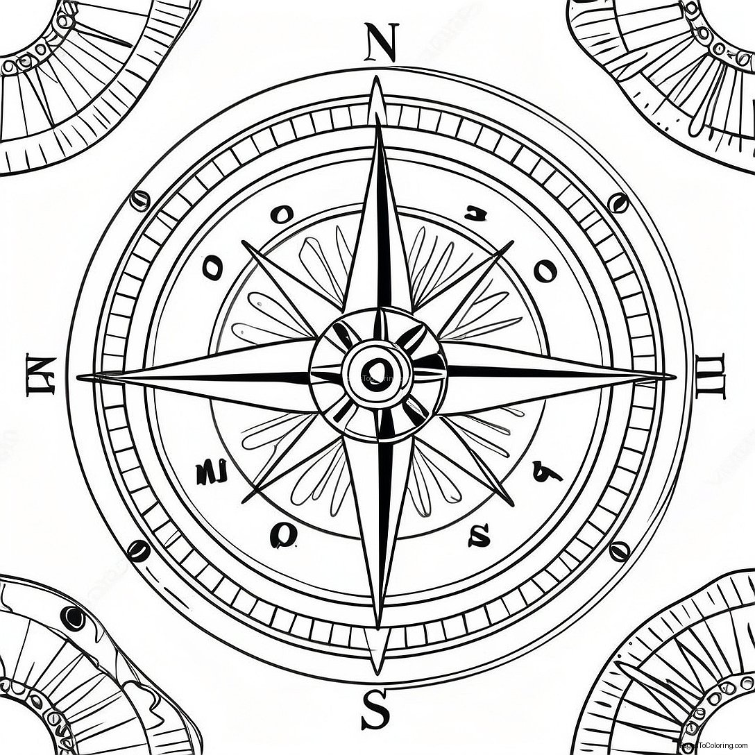 Vintage Nautical Compass Coloring Page 33323 26840