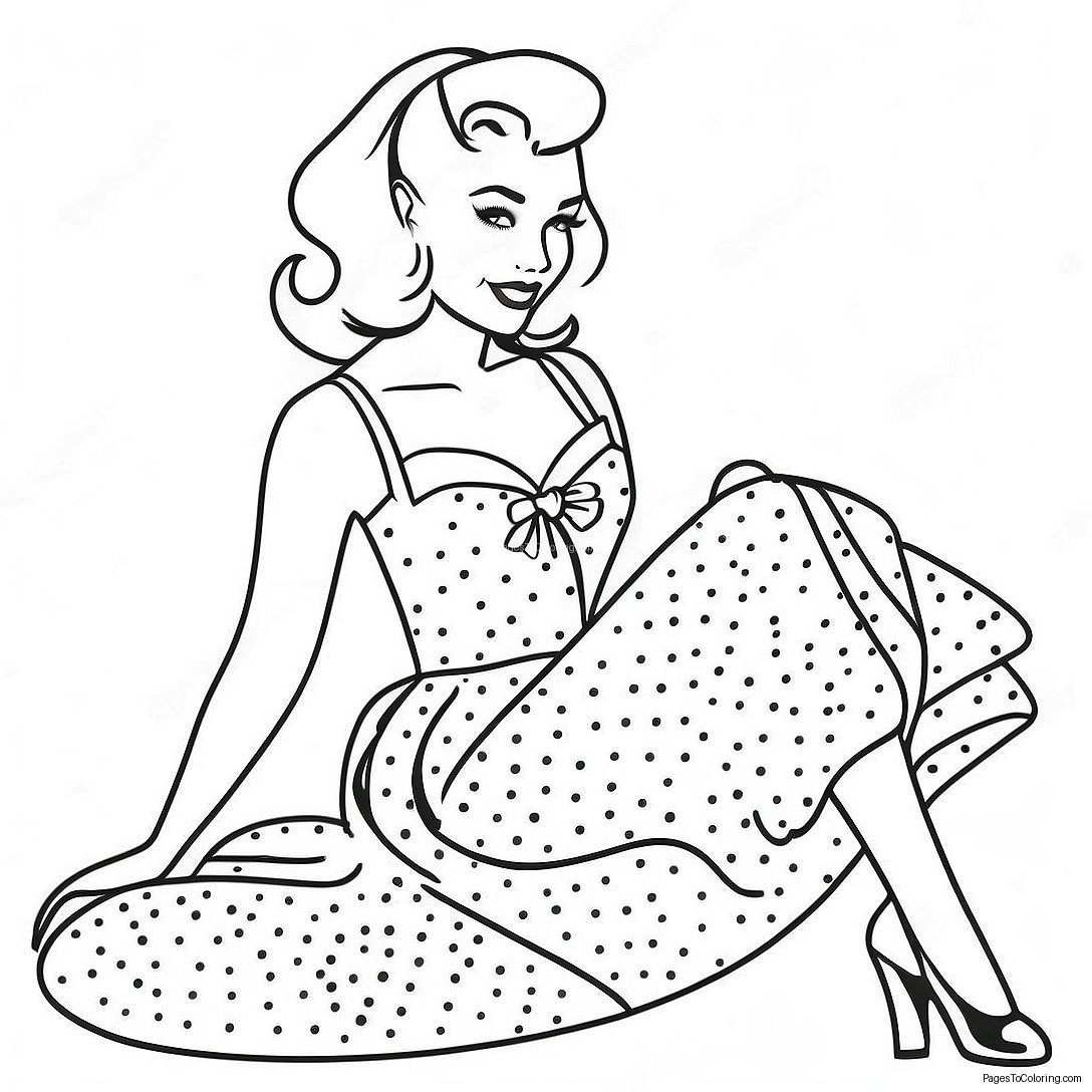Vintage Pin Up Girl In Polka Dot Dress Coloring Page 31522 25397
