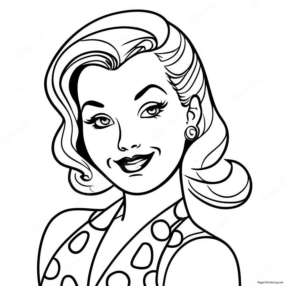Vintage Pin Up Girl In Polka Dot Dress Coloring Page 31522 25399