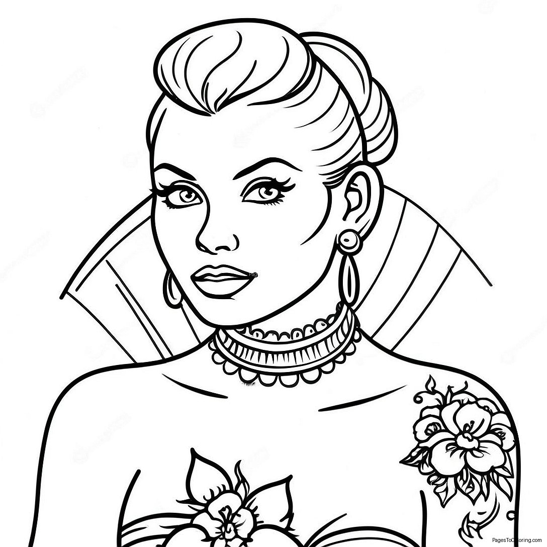 Vintage Tattoo Pin Up Style Coloring Page 28404 22917