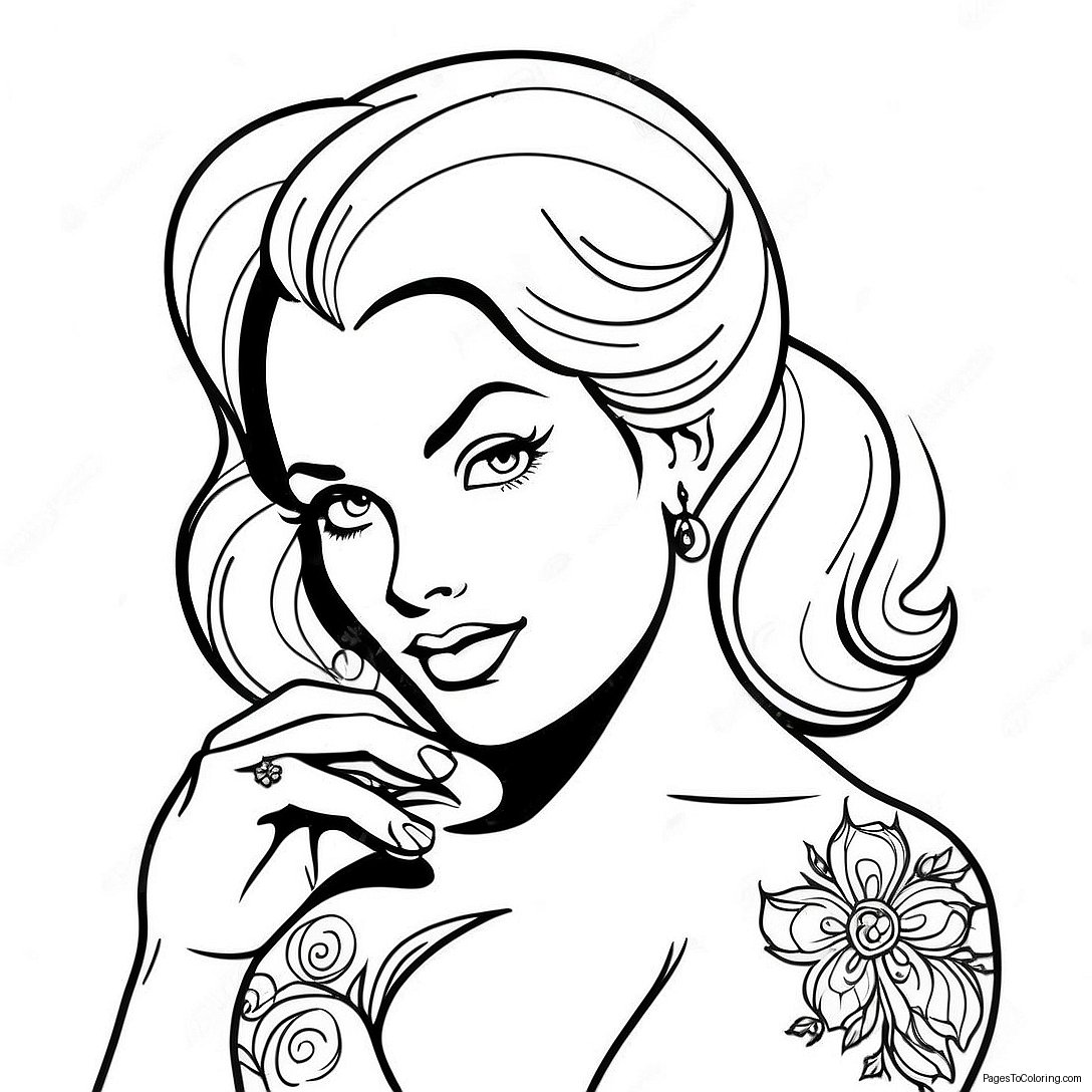 Vintage Tattoo Pin Up Style Coloring Page 28404 22918