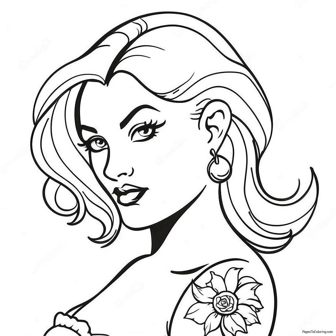 Vintage Tattoo Pin Up Style Coloring Page 28404 22919
