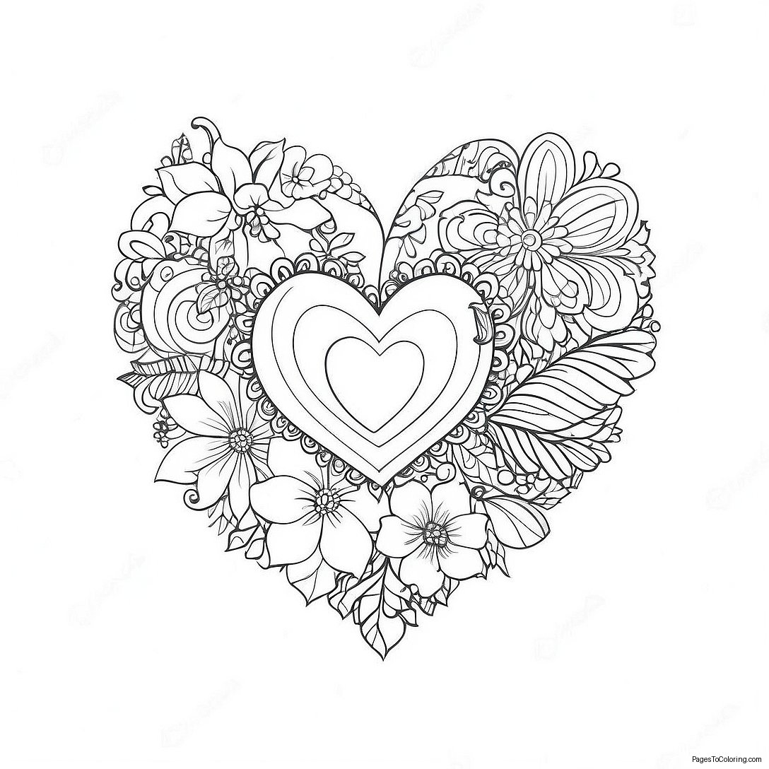 Vintage Valentine Heart Coloring Page 62832 50552