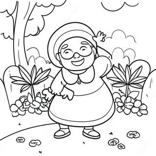 Cheerful Grandma In Garden Coloring Page 10002-8318