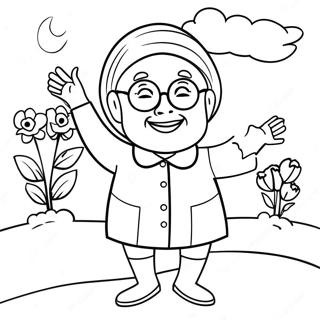 Cheerful Grandma In Garden Coloring Page 10002-8319