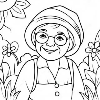 Cheerful Grandma In Garden Coloring Page 10002-8320