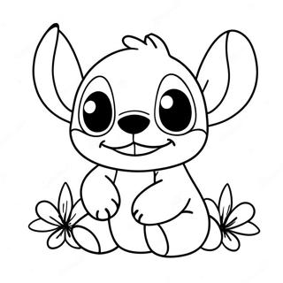 Cute Stitch With Flowers Coloring Page 10832-8978