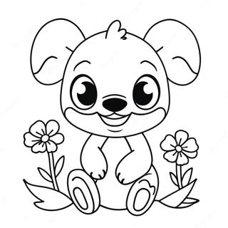 Cute Stitch With Flowers Coloring Page 10832-8979