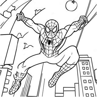 Spiderman Swinging Through Halloween Night Coloring Page 11122-42923