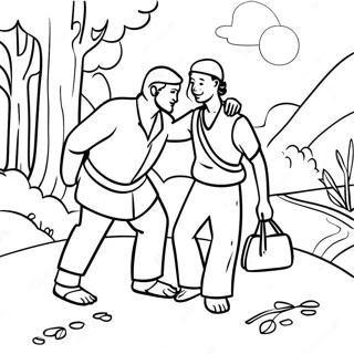 Compassionate Good Samaritan Helping A Traveler Coloring Page 11332-42926