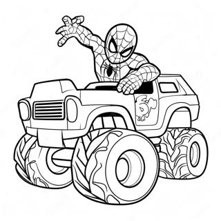 Spiderman In A Colorful Monster Truck Coloring Page 11572-9559