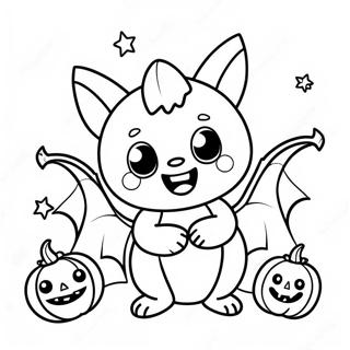 Cute Halloween Bat With Pumpkin Coloring Page 12052-9935