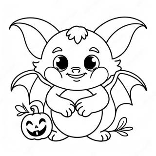 Cute Halloween Bat With Pumpkin Coloring Page 12052-9936