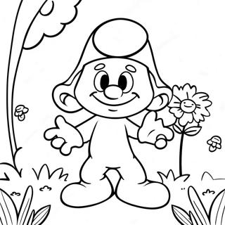 Happy Smurf Playing In The Garden Coloring Page 12062-9941