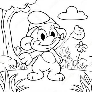 Happy Smurf Playing In The Garden Coloring Page 12062-9942