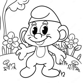 Happy Smurf Playing In The Garden Coloring Page 12062-9943