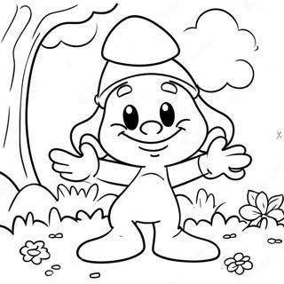 Happy Smurf Playing In The Garden Coloring Page 12062-9944