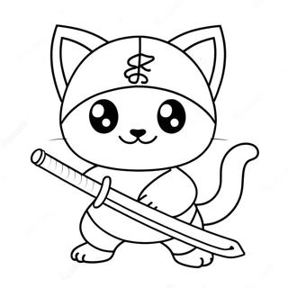 Cute Cat Ninja With A Sword Coloring Page 12142-10009