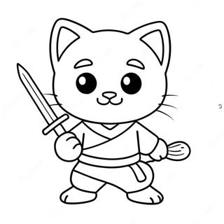 Cute Cat Ninja With A Sword Coloring Page 12142-10012