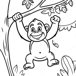 Playful Gorilla Swinging In Trees Coloring Page 1232-977