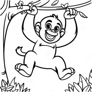 Playful Gorilla Swinging In Trees Coloring Page 1232-979