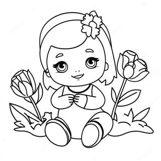 Cute Baby Doll With Flowers Coloring Page 12532-10317