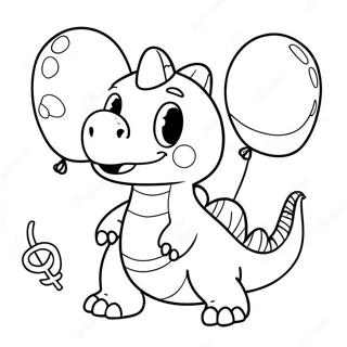 Cute Birthday Dinosaur With Balloons Coloring Page 12682-10438