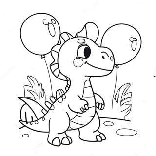 Cute Birthday Dinosaur With Balloons Coloring Page 12682-10439