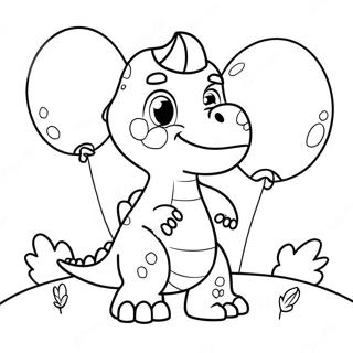 Cute Birthday Dinosaur With Balloons Coloring Page 12682-10440