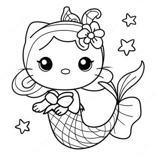 Cute Hello Kitty Mermaid With Starfish Coloring Page 13002-10693