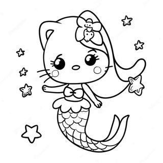 Cute Hello Kitty Mermaid With Starfish Coloring Page 13002-10694