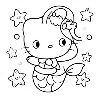 Cute Hello Kitty Mermaid With Starfish Coloring Page 13002-10695